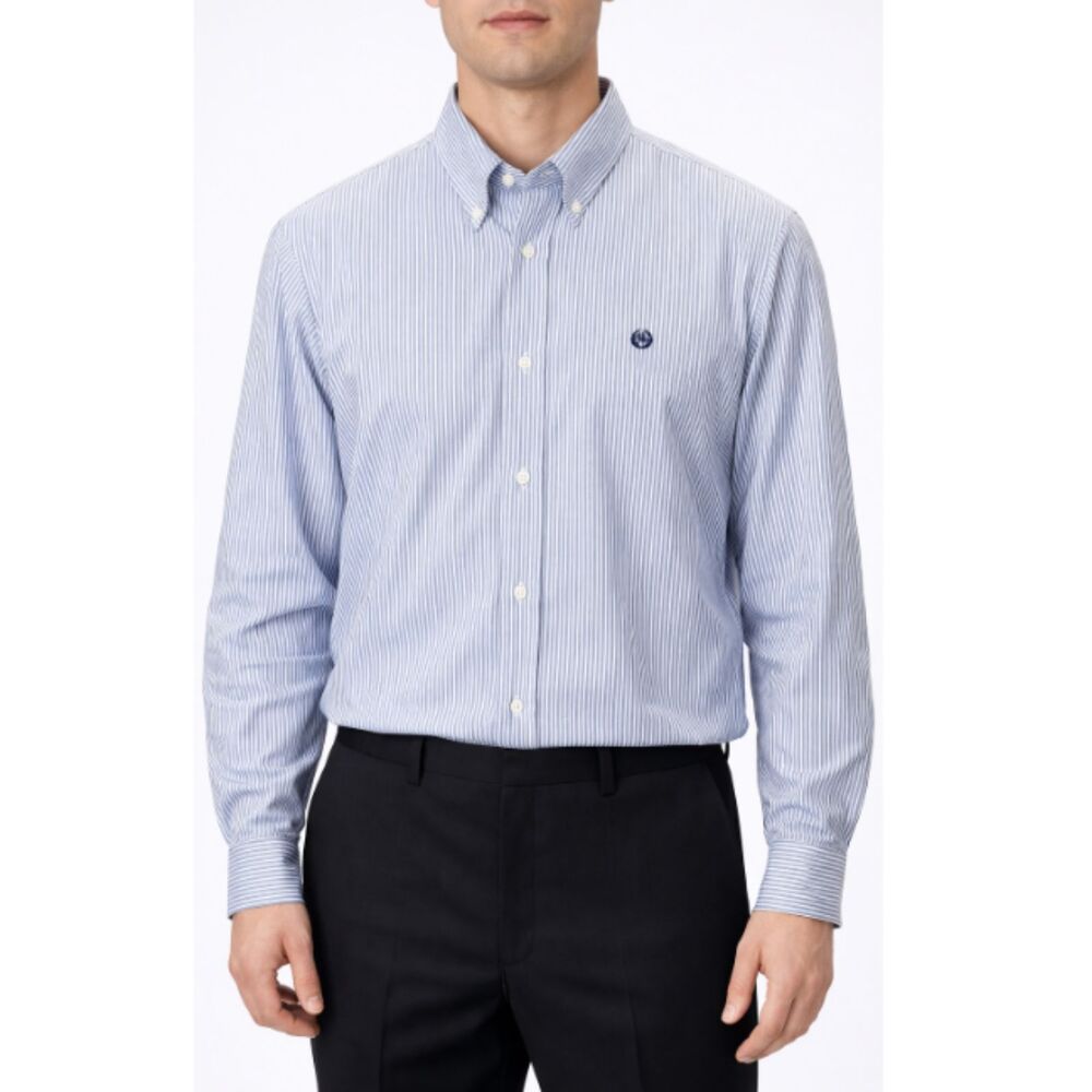 Lauren Ralph Lauren Men's Dress Shirt Size 16 1/2 Blue White Stripe Embroidered